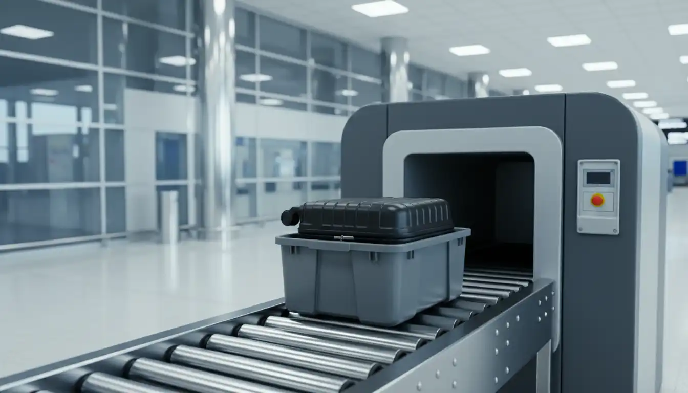 Airport security checkpoint scanning carry-on luggage
