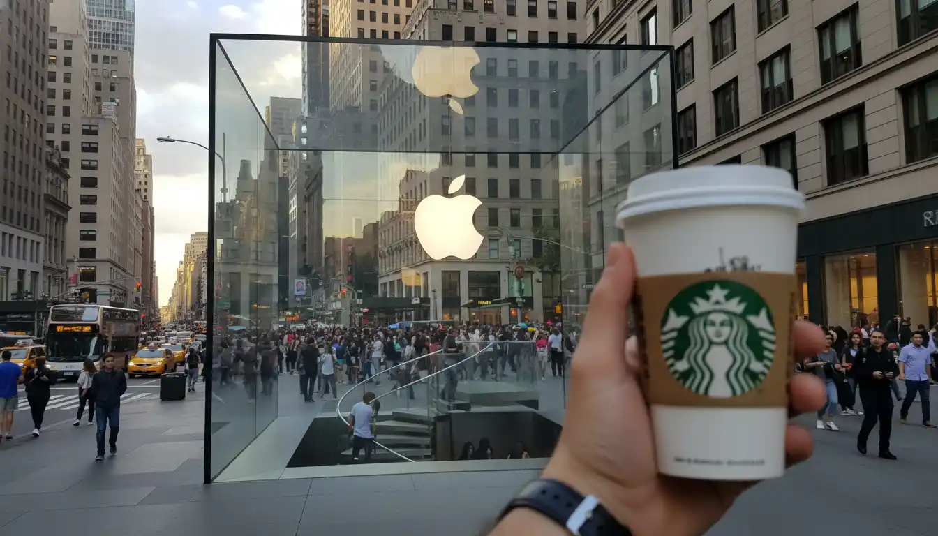 The iconic glass cube entrance of the Apple Store on Fifth Avenue.