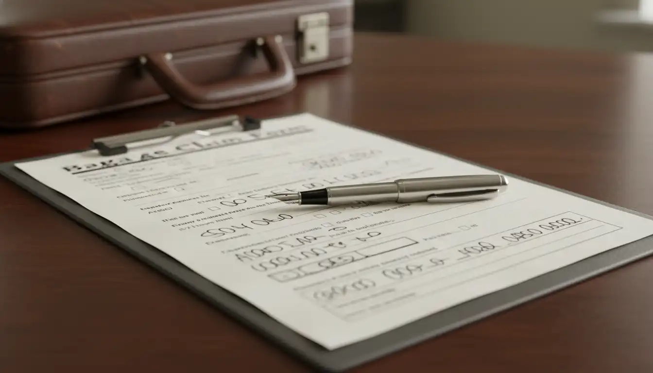 Close up of a lost luggage claim form being filled out with flight details