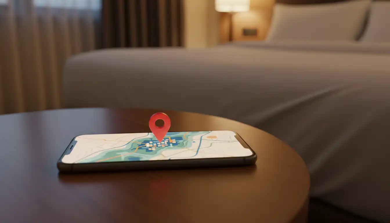 Smartphone screen showing luggage location on a tracking app