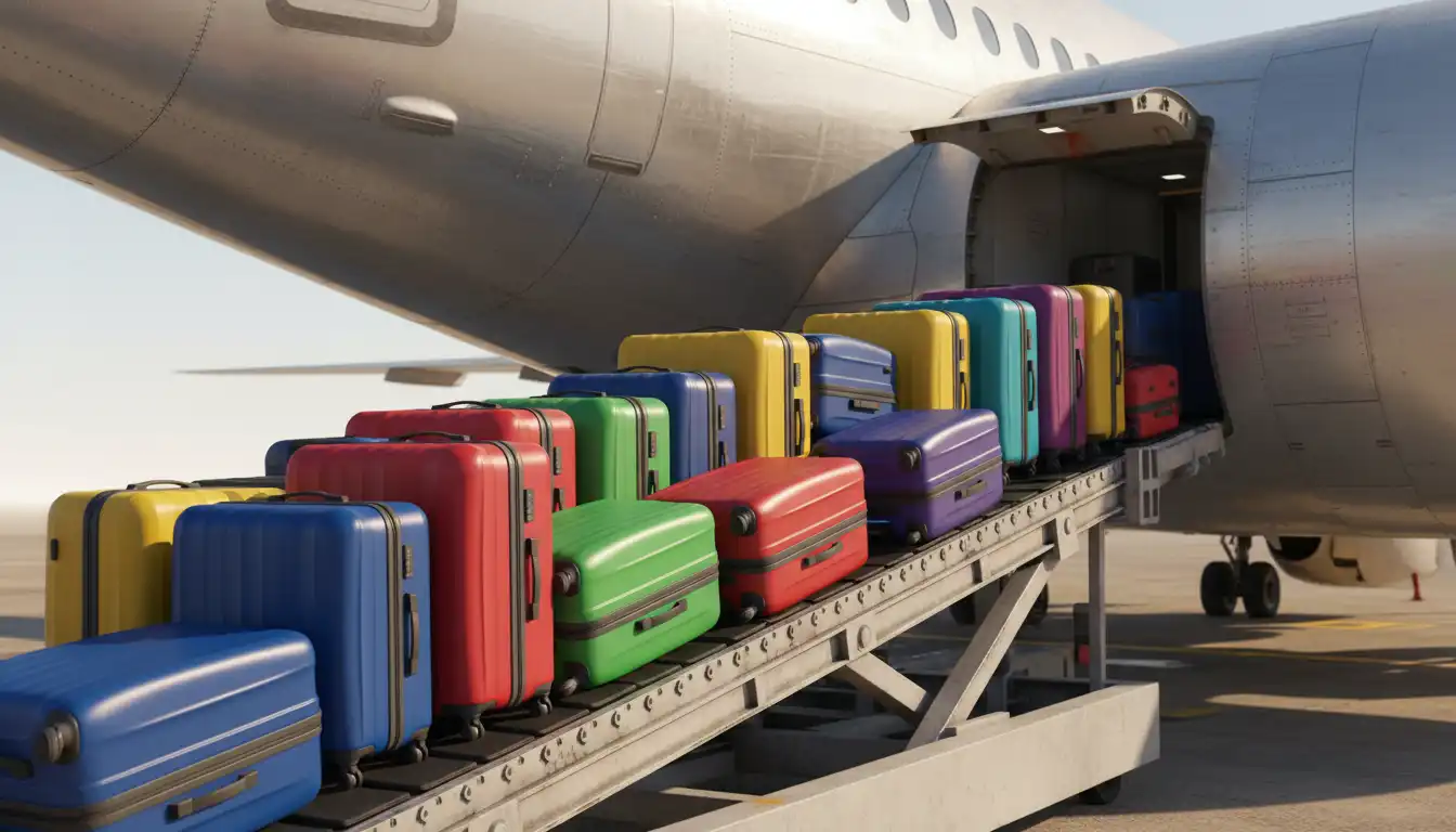 Baggage being transferred between planes due to interline agreement