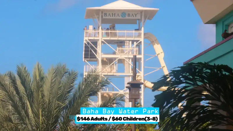 Wooden pier leading to a sunny beach with lounge chairs and palm trees at Baha Mar resort
