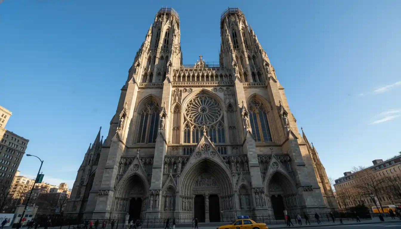 The massive exterior of the Cathedral of St. John the Divine in New York.
