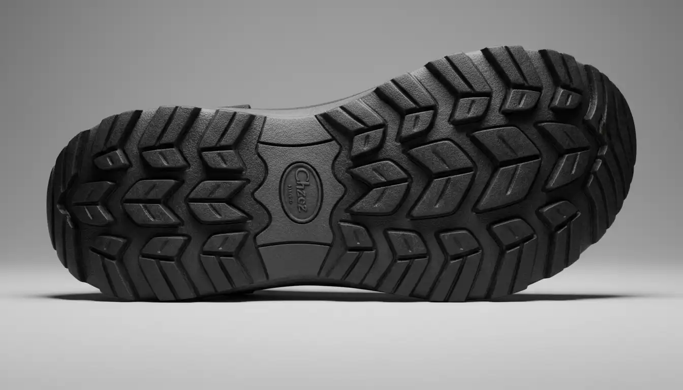 Bottom view of Chaco sandal rugged outsole grip