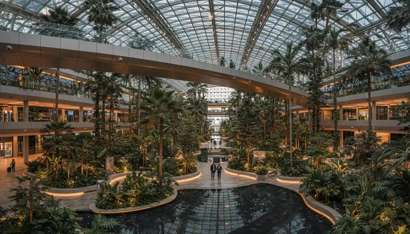 Lush indoor garden at Hamad International Airport Doha