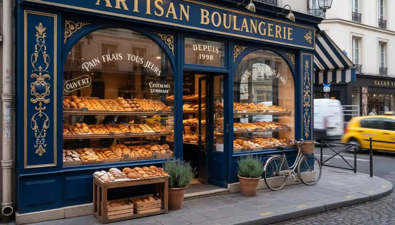 A traditional French bakery shopfront in Paris