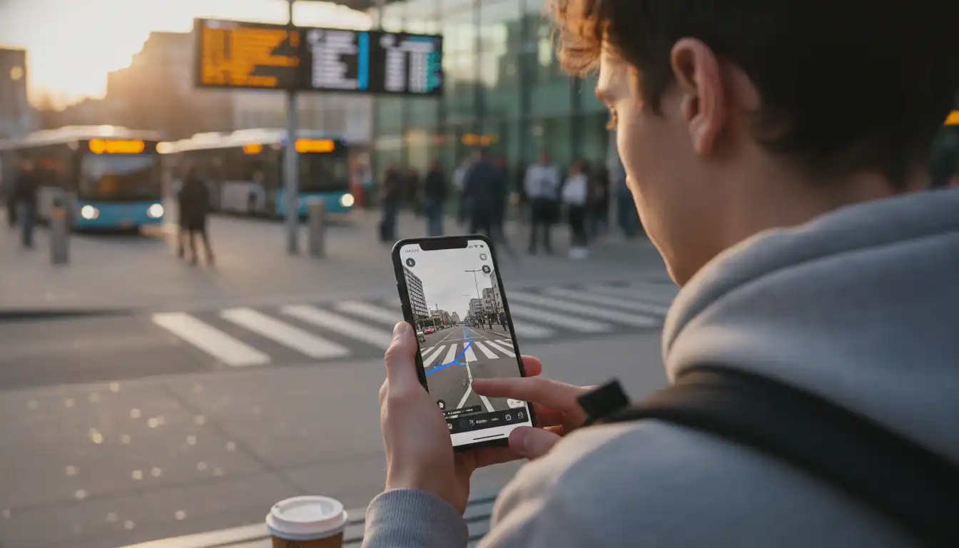 Traveler checking bus station surroundings on Google Maps Street View.