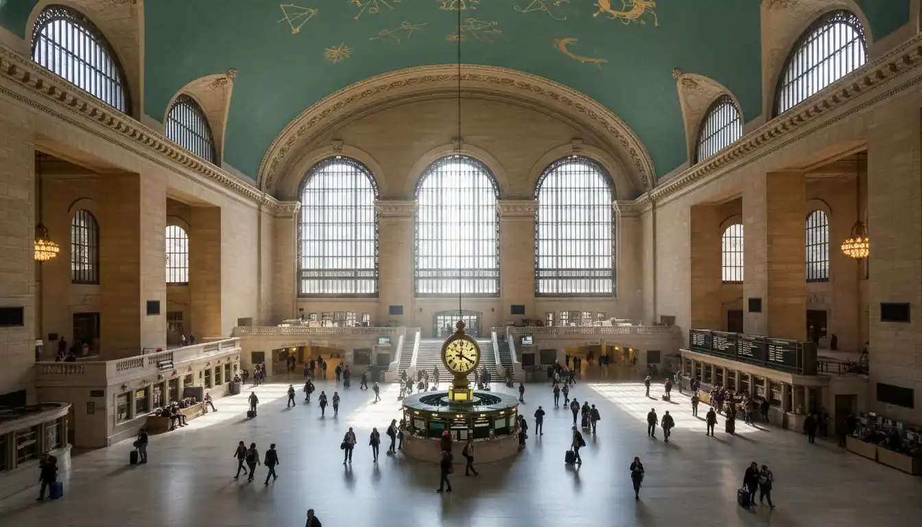 The main concourse of Grand Central Terminal featuring the iconic opal clock.