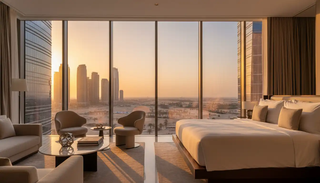 Luxurious free hotel room view in Abu Dhabi during Etihad stopover