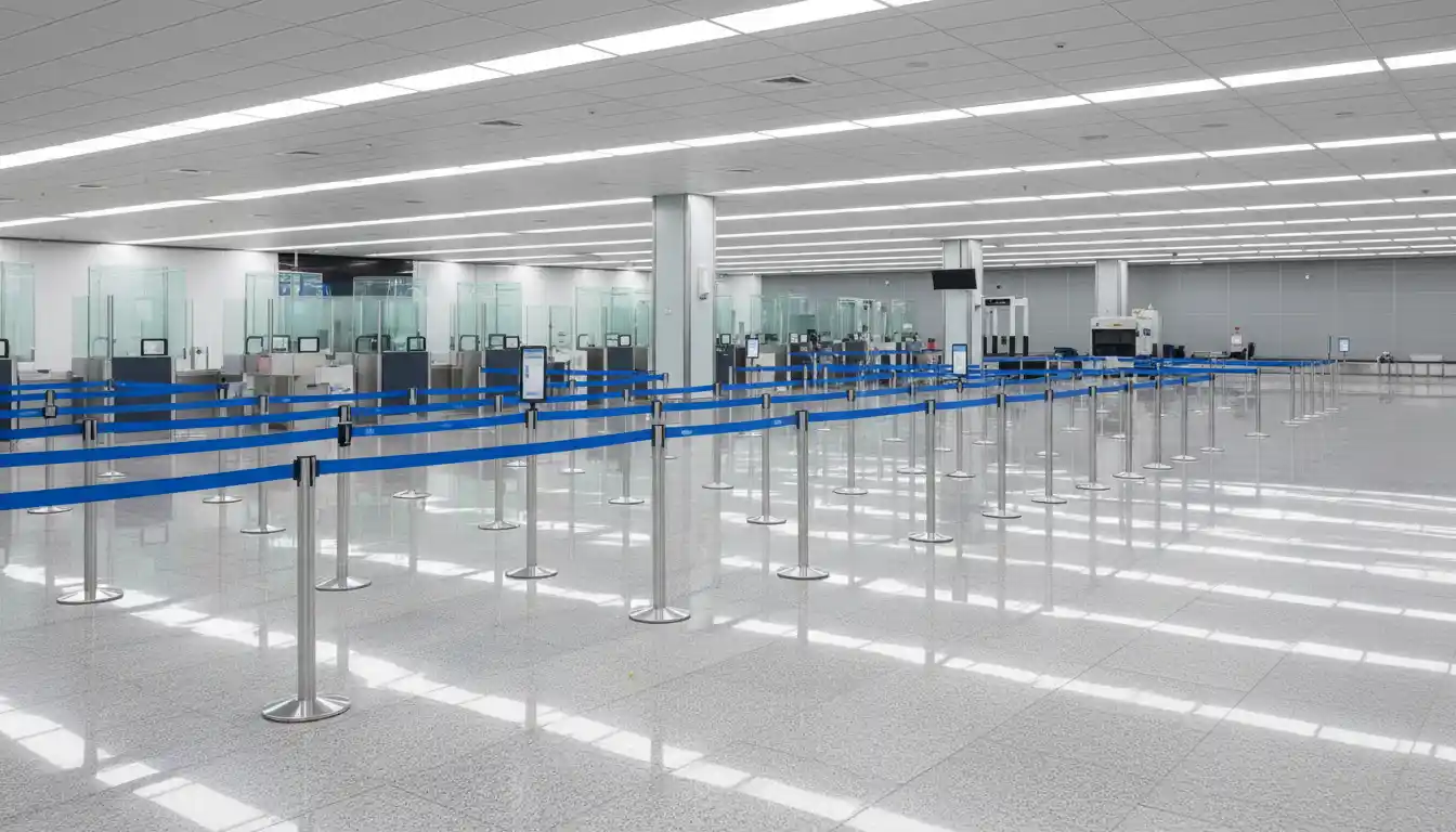 Passengers waiting in line at international airport customs and immigration