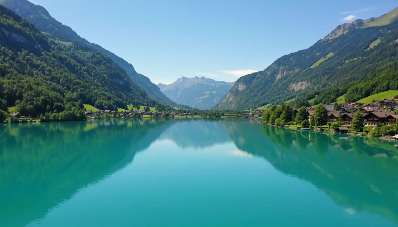 The incredibly blue turquoise waters of Lake Brienz in Switzerland