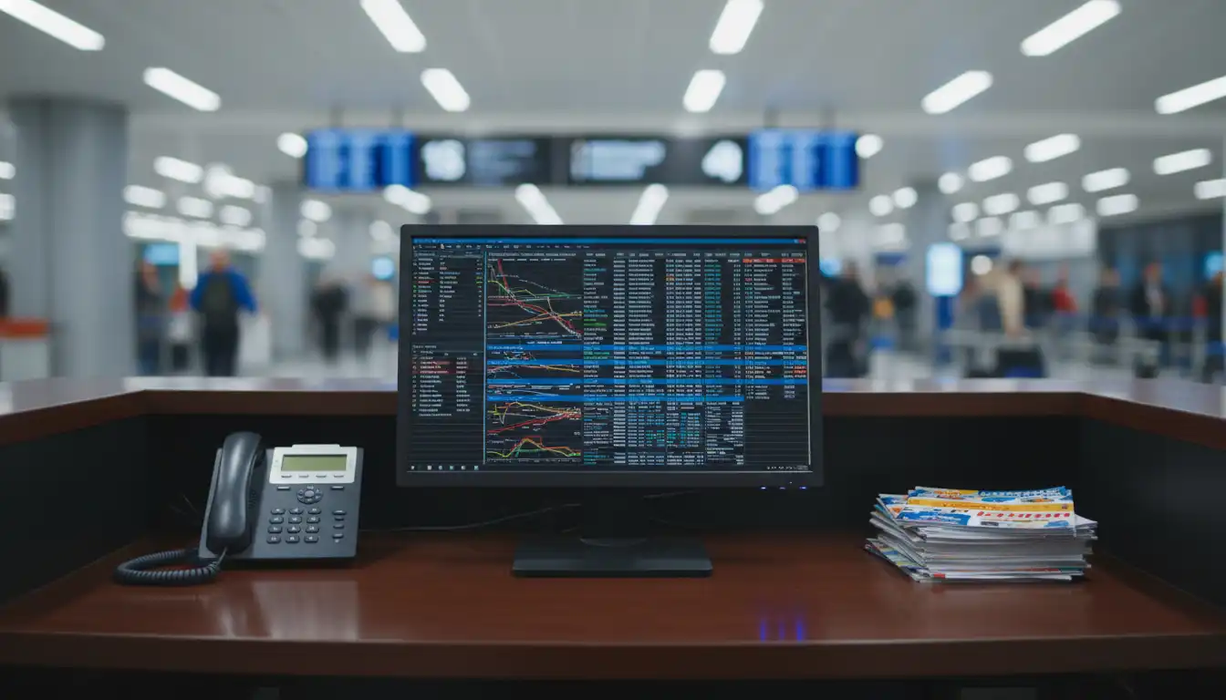 Passenger at airline counter filing a lost luggage claim ticket