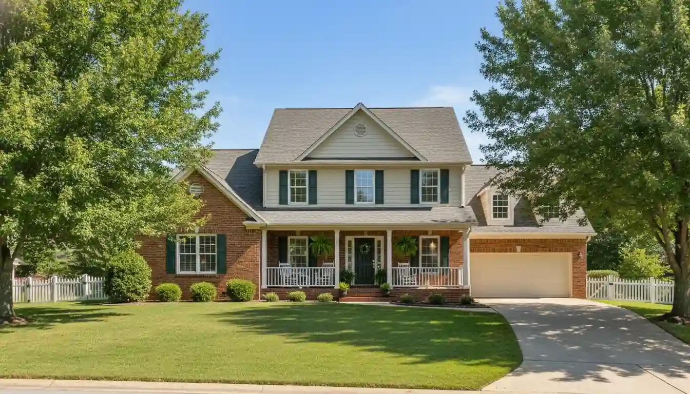 A charming suburban home in Louisville, Kentucky with a spacious yard