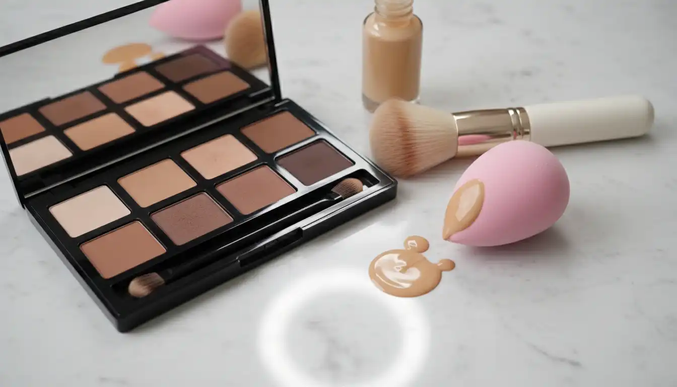 Applying contour makeup for a passport photo shoot