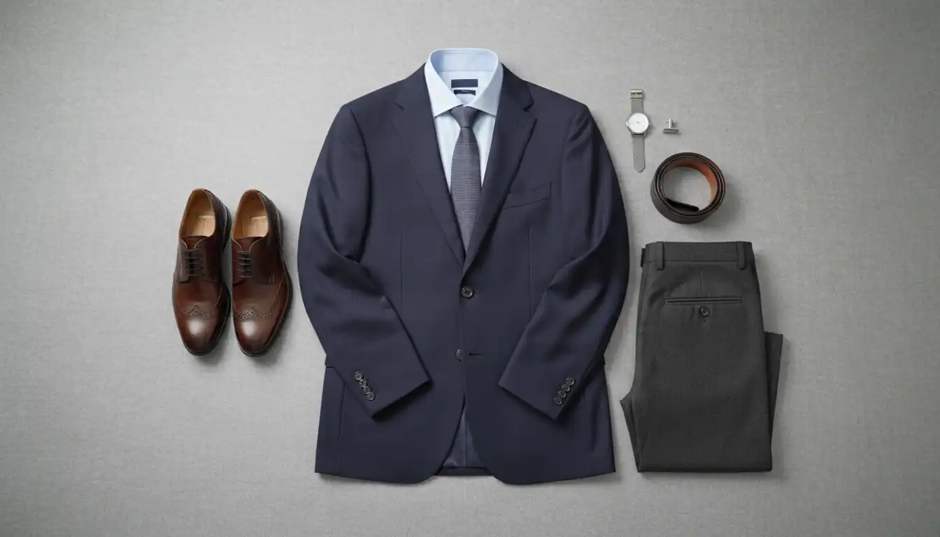 Professional outfit suitable for a visa interview or passport photo