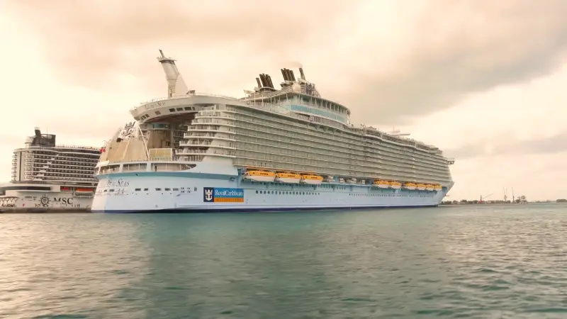 Large Royal Caribbean cruise ship docked in Nassau port