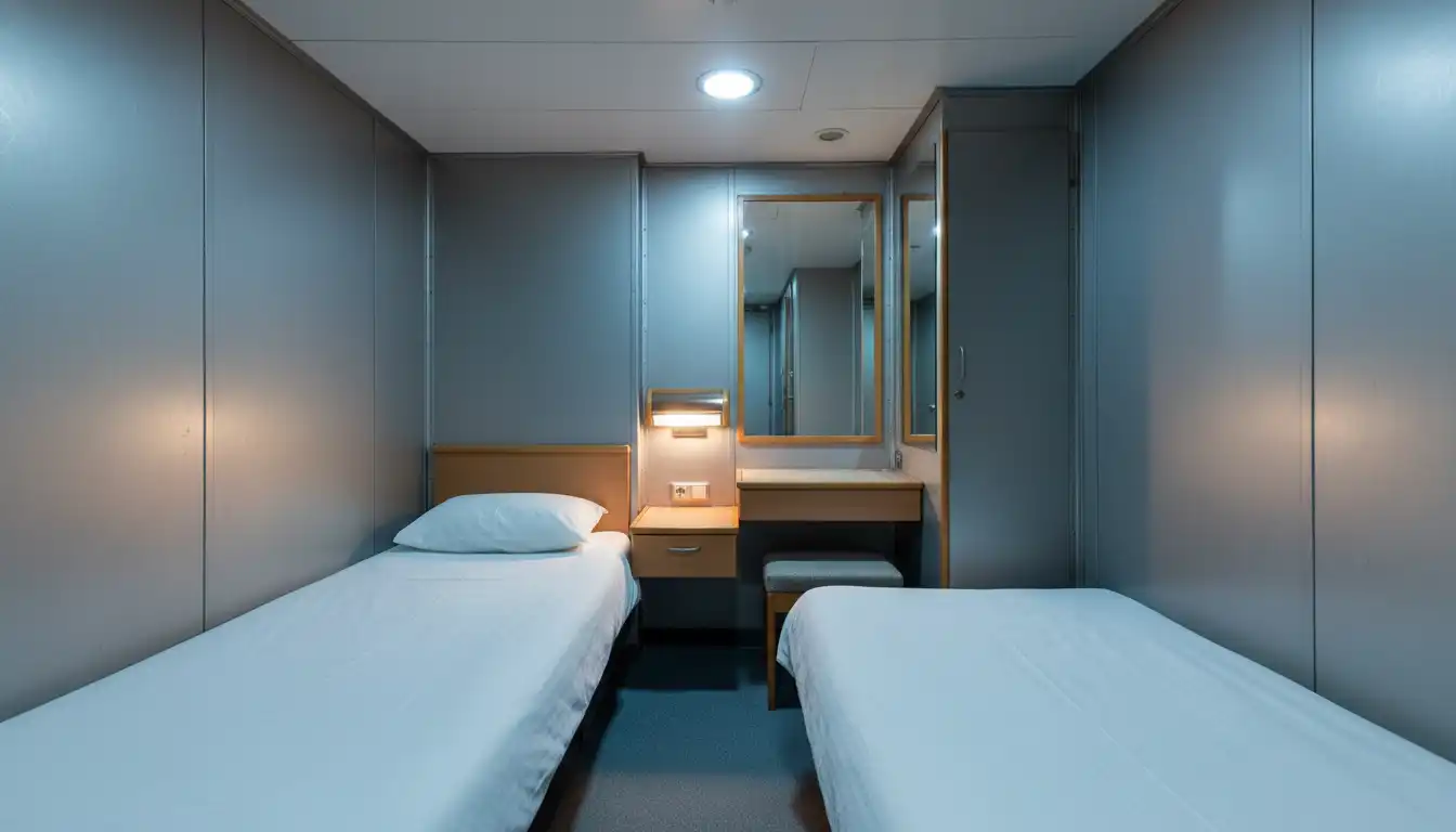 Interior of a small cruise ship cabin with limited space