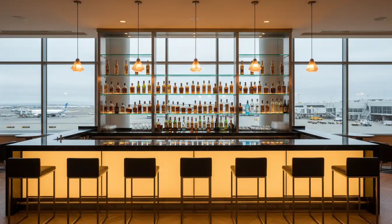 The bar area at The Club at SFO lounge