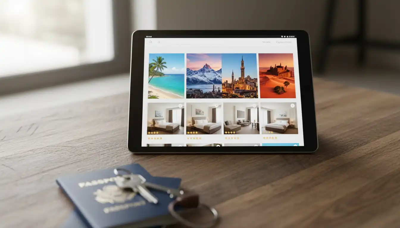 User interface of a travel booking app showing multiple hotel options