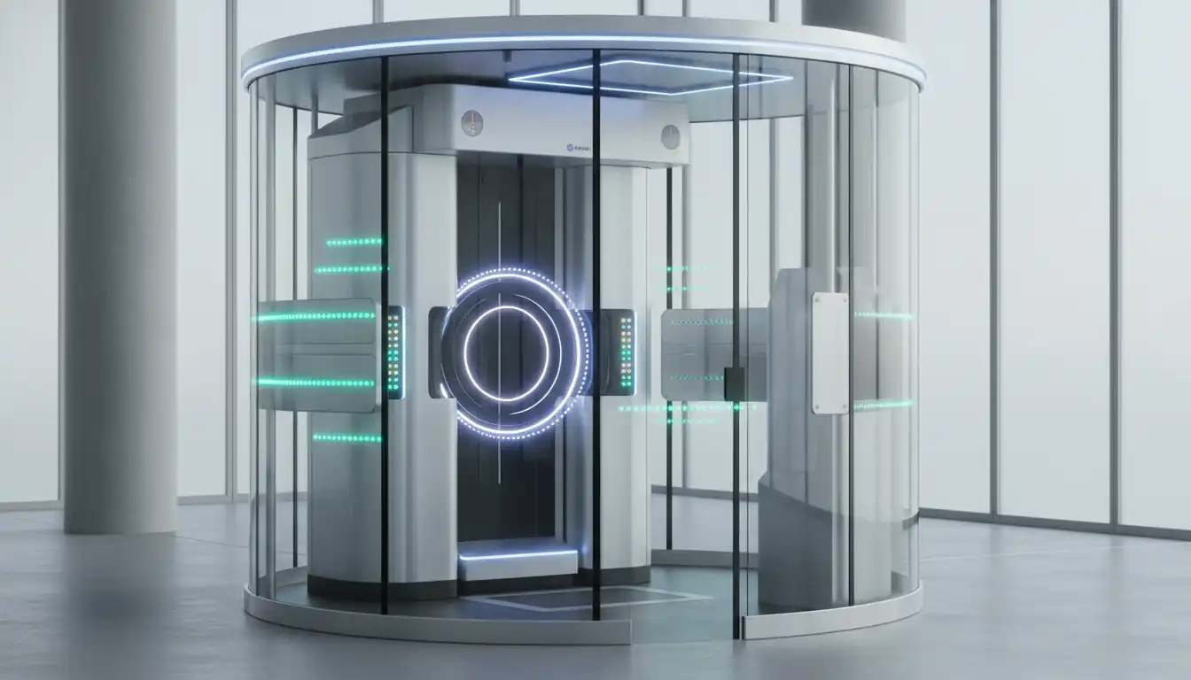 TSA screening area with new biometric technology scanners