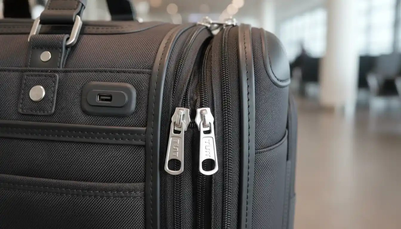 Tumi Alpha 3 Continental Carry-On expanded showing zipper details