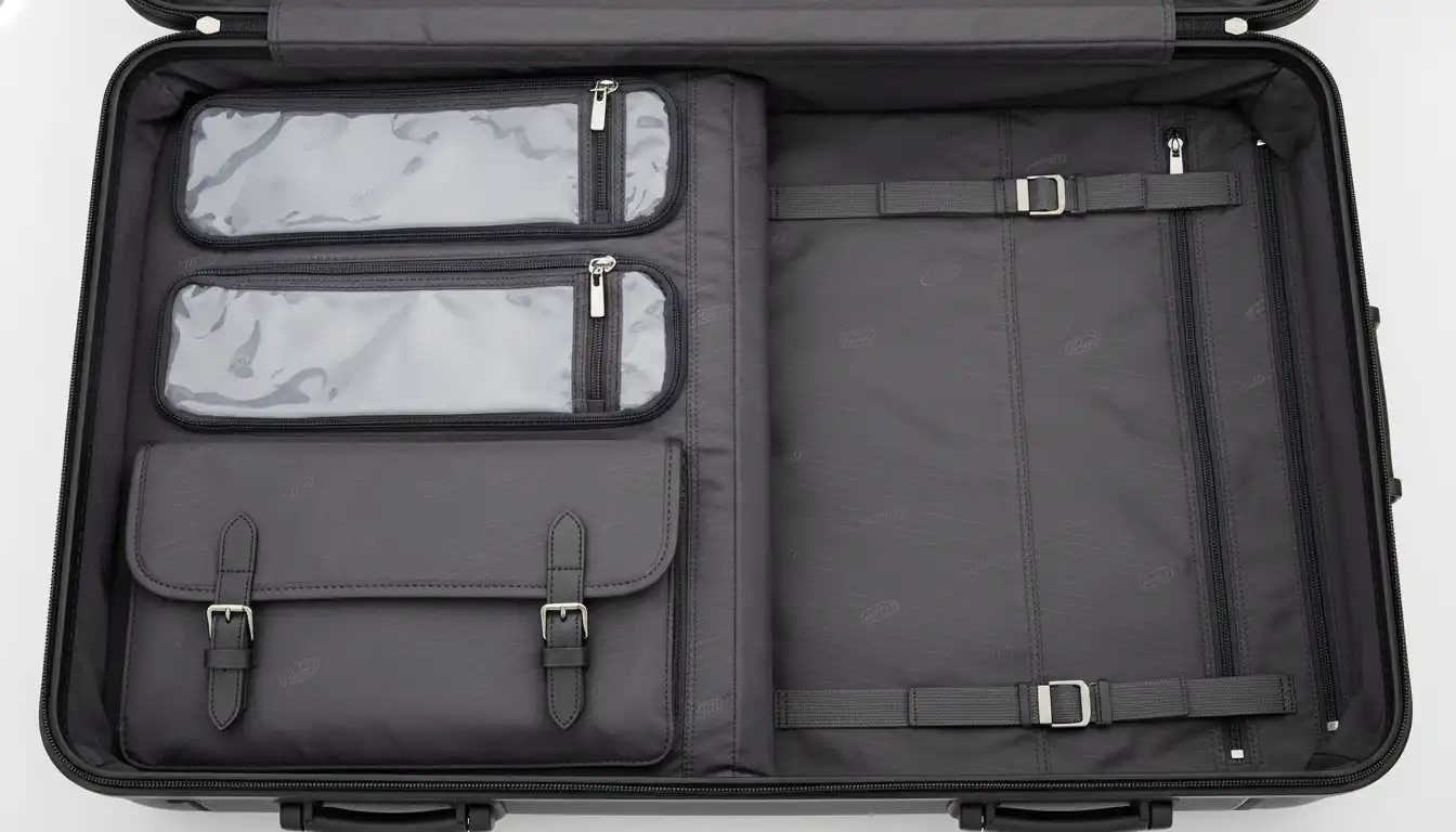 The interior organization of the Tumi Alpha 3 Continental carry-on luggage