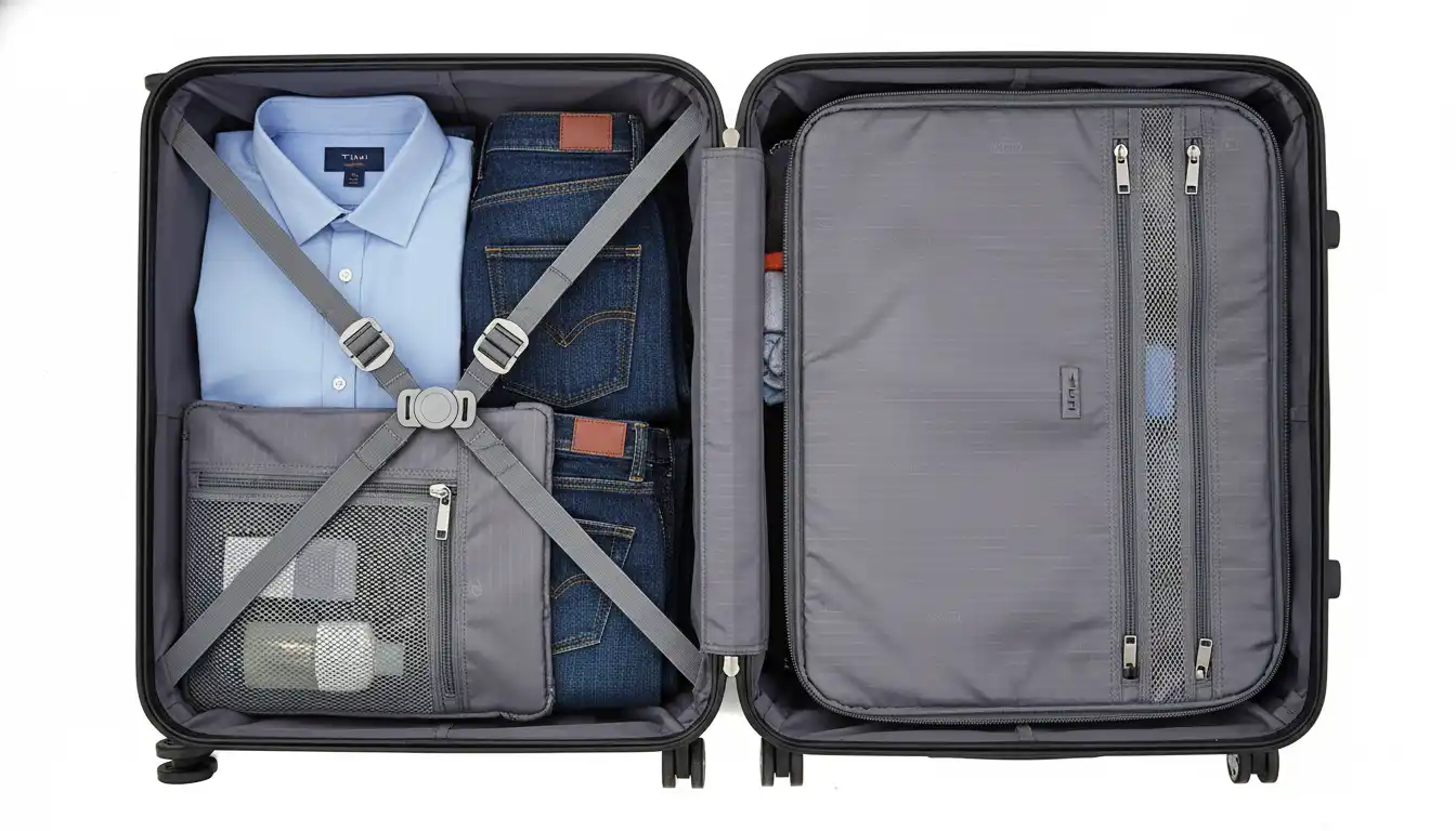 Interior compartments of Tumi International Carry-On showing organization