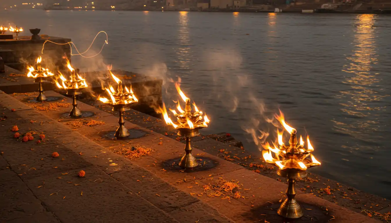 Spiritual Ganga Aarti ceremony on the ghats of Varanasi